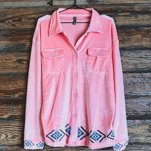 THE KINGMAN BUBBLE LADIES PINK VELVET LONG SLEEVE SHACKET NWT